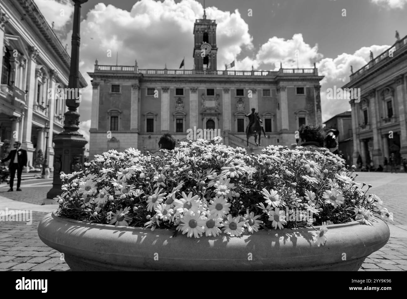 Monumenti storici ed edifici in Piazza Campidoglio sul colle Capitolino a Roma, Italia. Foto Stock