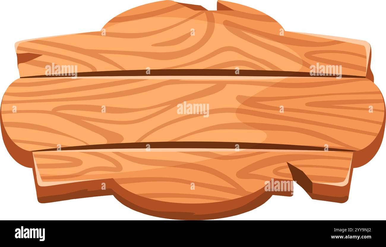 Insegna in legno fatta di tavole orizzontali che formano una forma arrotondata, ideale per aggiungere testo o disegni relativi alla natura, all'avventura o a temi rustici Illustrazione Vettoriale