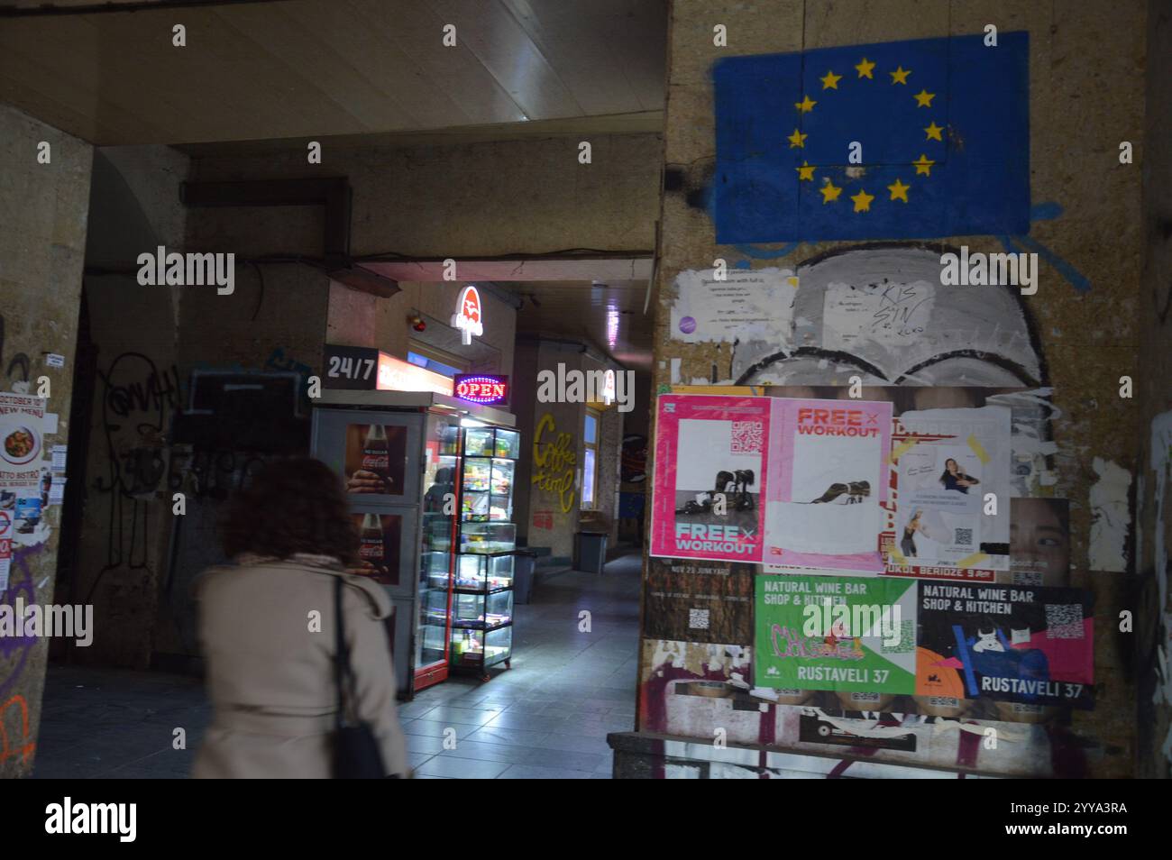 Tbilisi, Georgia - 10 dicembre 2024 - bandiera dell'UE dipinta su un muro. (Markku Rainer Peltonen) Foto Stock