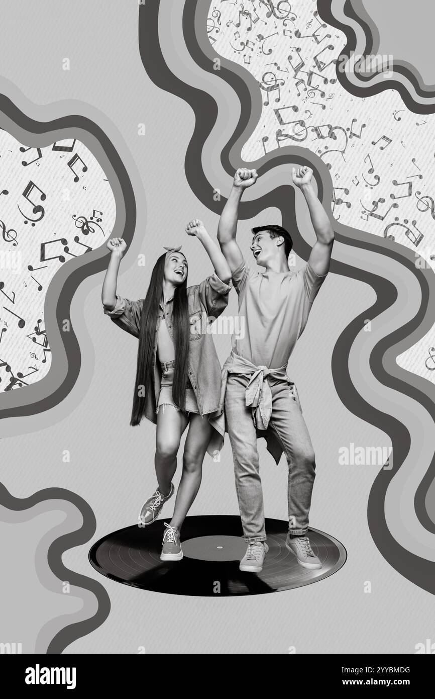 Creative photo 3d collage artwork postcard poster picture of two crazy people have fun chill vibe good mood isolated on painting background Foto Stock