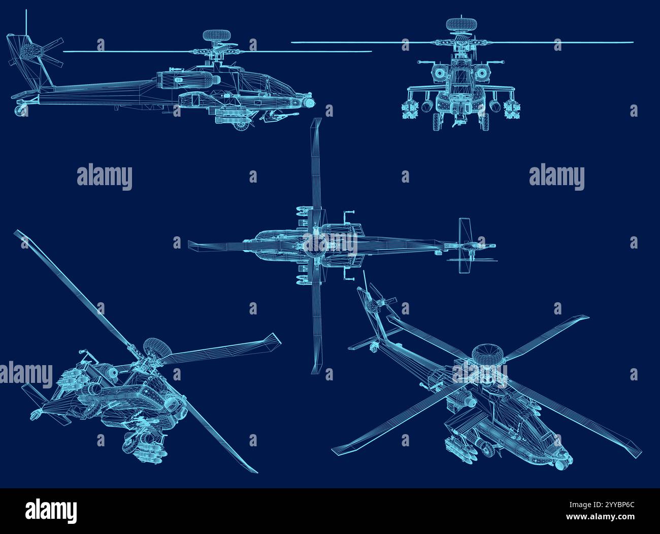 Illustrazione vettoriale di un elicottero militare. Struttura a reticolo per veicoli da combattimento. Illustrazione Vettoriale