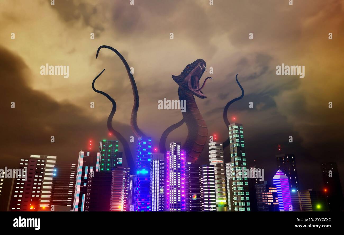 Mostro gigante sopra una città Foto Stock