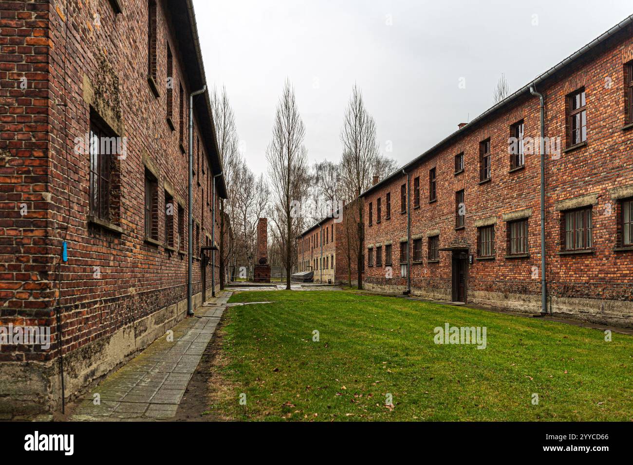 Un percorso tra le caserme di Auschwitz I. Foto Stock