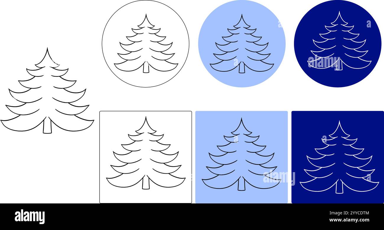 Set di logo vettoriali Pine Tree, icona, silhouette e logo vettoriale. elemento isolato linea grafica. Simbolo e simbolo della natura. Illustrazione Vettoriale