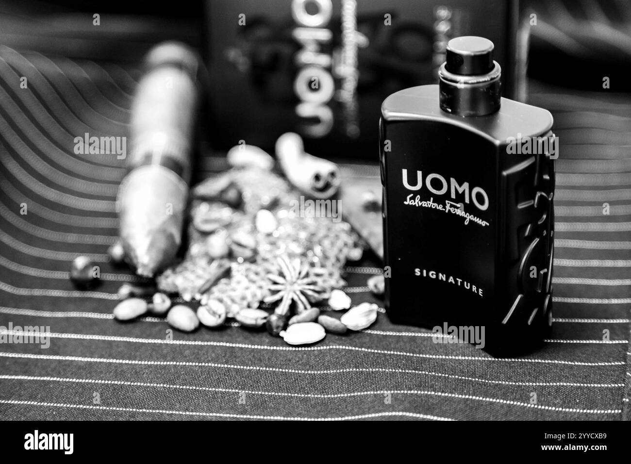 Brasile, 21 dicembre 2024. Profumo vintage uomo Signature da uomo con una piramide olfattiva calda e piccante per l'autunno inverno. Foto Stock