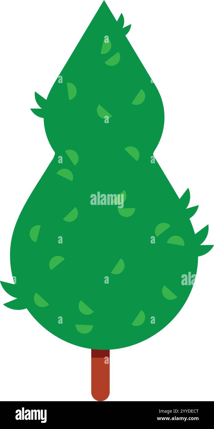Il lussureggiante fogliame verde forma una corona arrotondata in cima a un sottile tronco marrone, creando una rappresentazione stilizzata di un albero, evocando sensazioni di tranquillità e. Illustrazione Vettoriale