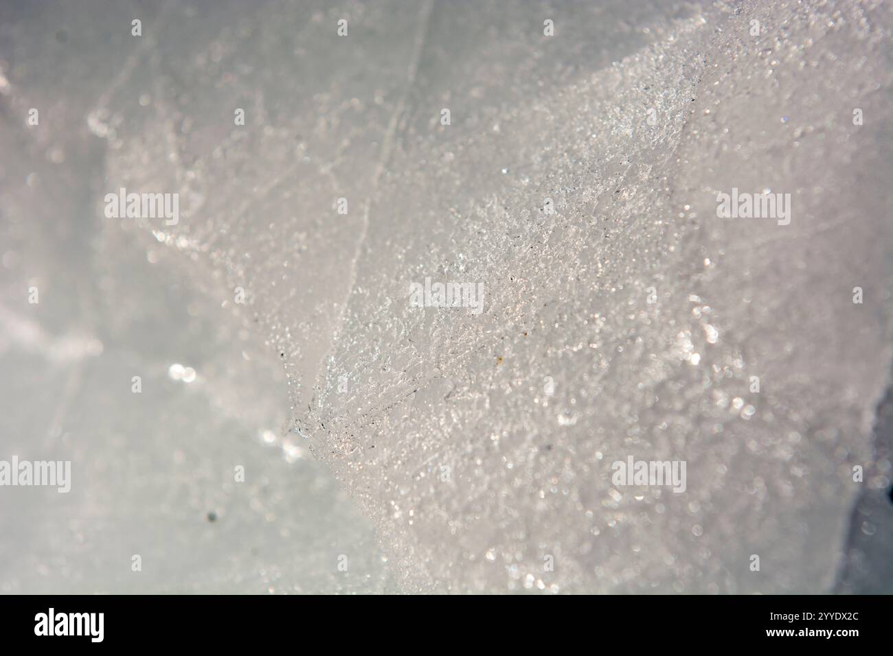 Questo primo piano estremo rivela gli splendidi dettagli della superficie e della struttura di un iceberg. L'immagine cattura le complesse trame e forme formate Foto Stock