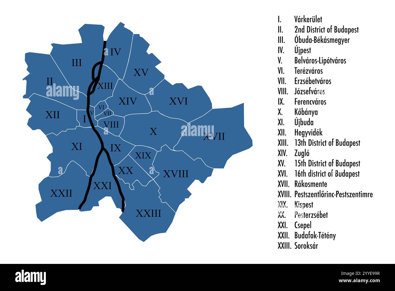Mappa dei quartieri di Budapest Foto Stock