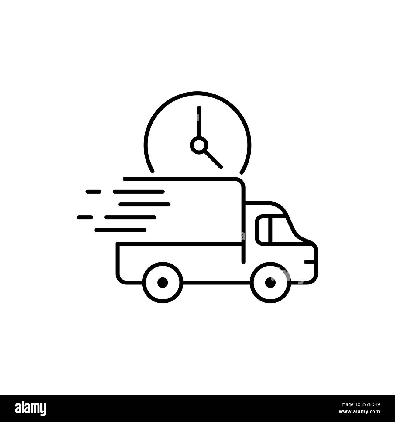 Icona linea vettoriale carrello di consegna con orologio. Symbol spedizionieri e segnaletica ordine di trasporto. Servizio di linea cargo e rapida spedizione logistica Illustrazione Vettoriale