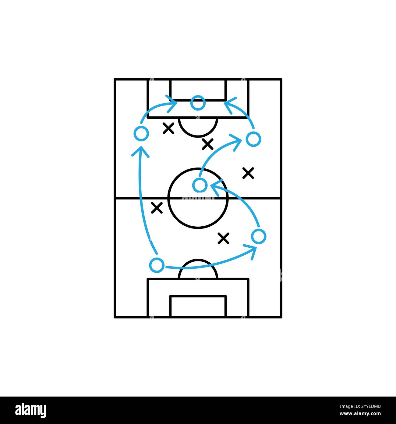 icona delle tattiche di calcio, strategia di successo del gioco nel calcio, schema di gioco, illustrazione vettoriale su sfondo bianco Illustrazione Vettoriale