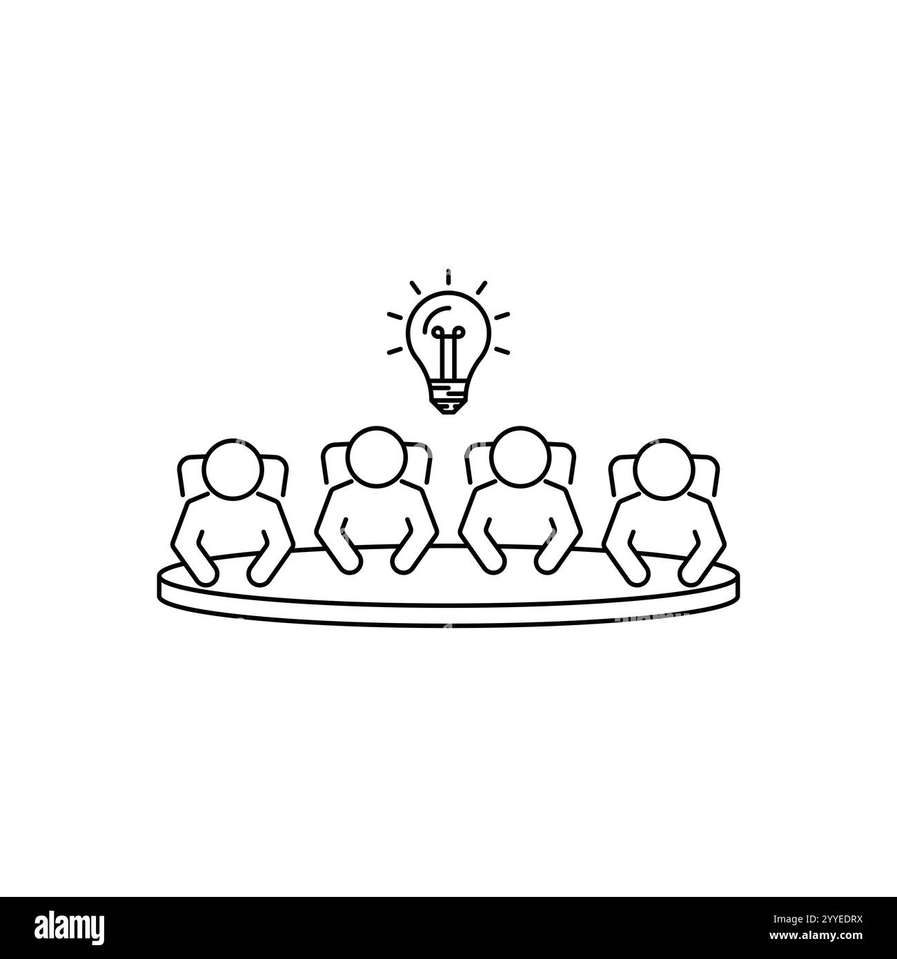 Icona lineare del brainstorming e del lavoro di squadra. Riunione d'affari. Gruppo di discussione. Squadra di dibattito. Gruppo di persone nella sala conferenze Illustrazione Vettoriale