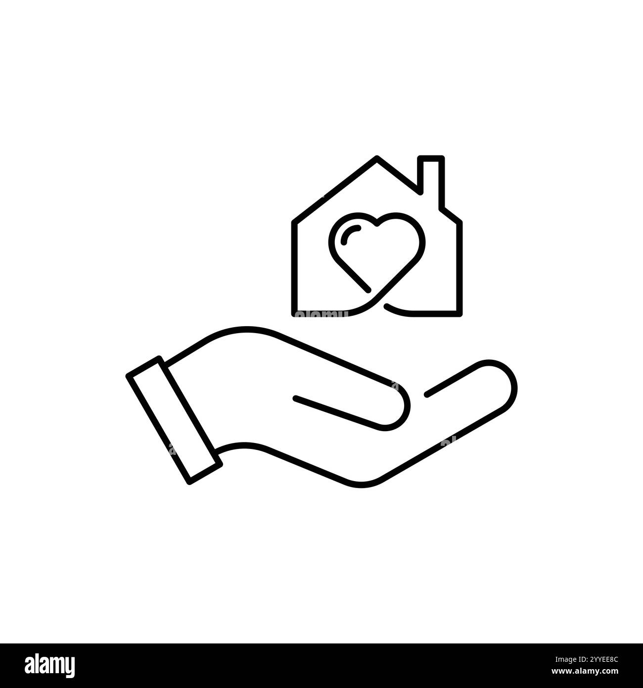 Mani che tengono la casa con il vettore dell'icona del cuore Illustrazione Vettoriale