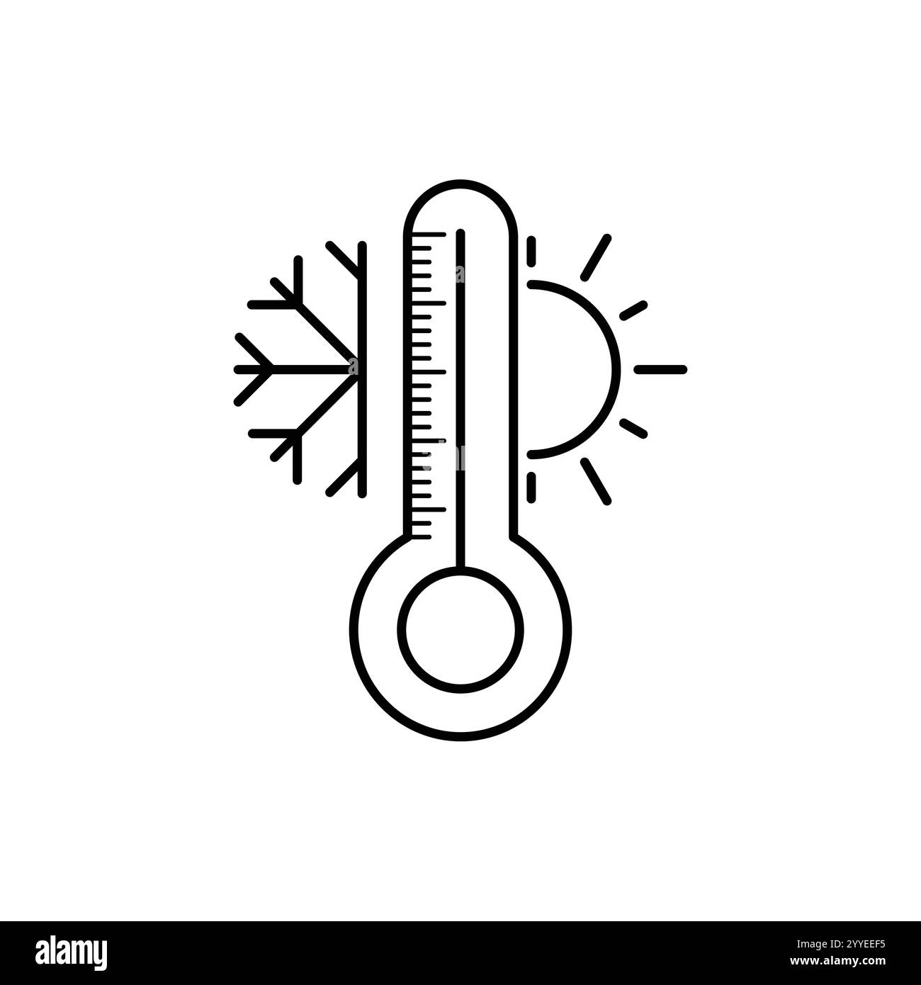 Icona linea termometro temperatura atmosferica. Segno di stile lineare per concetto mobile e web design. Termometro con profilo soleggiato e freezy tempo Illustrazione Vettoriale