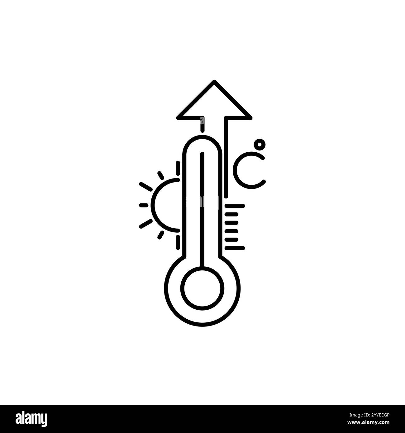 Icona della linea di scala per alte temperature. Sintomi di influenza, raffreddore, virus e febbre. Termometro con pittogramma freccia su. Aumento della temperatura del corpo umano lineare Illustrazione Vettoriale