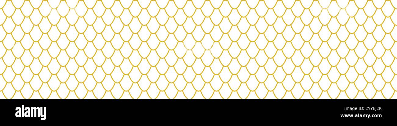 Motivo giallo a scala di drago senza cuciture con texture di pelle di pesce e serpente. Design geometrico astratto ispirato all'armatura giapponese e cinese, sirena Illustrazione Vettoriale