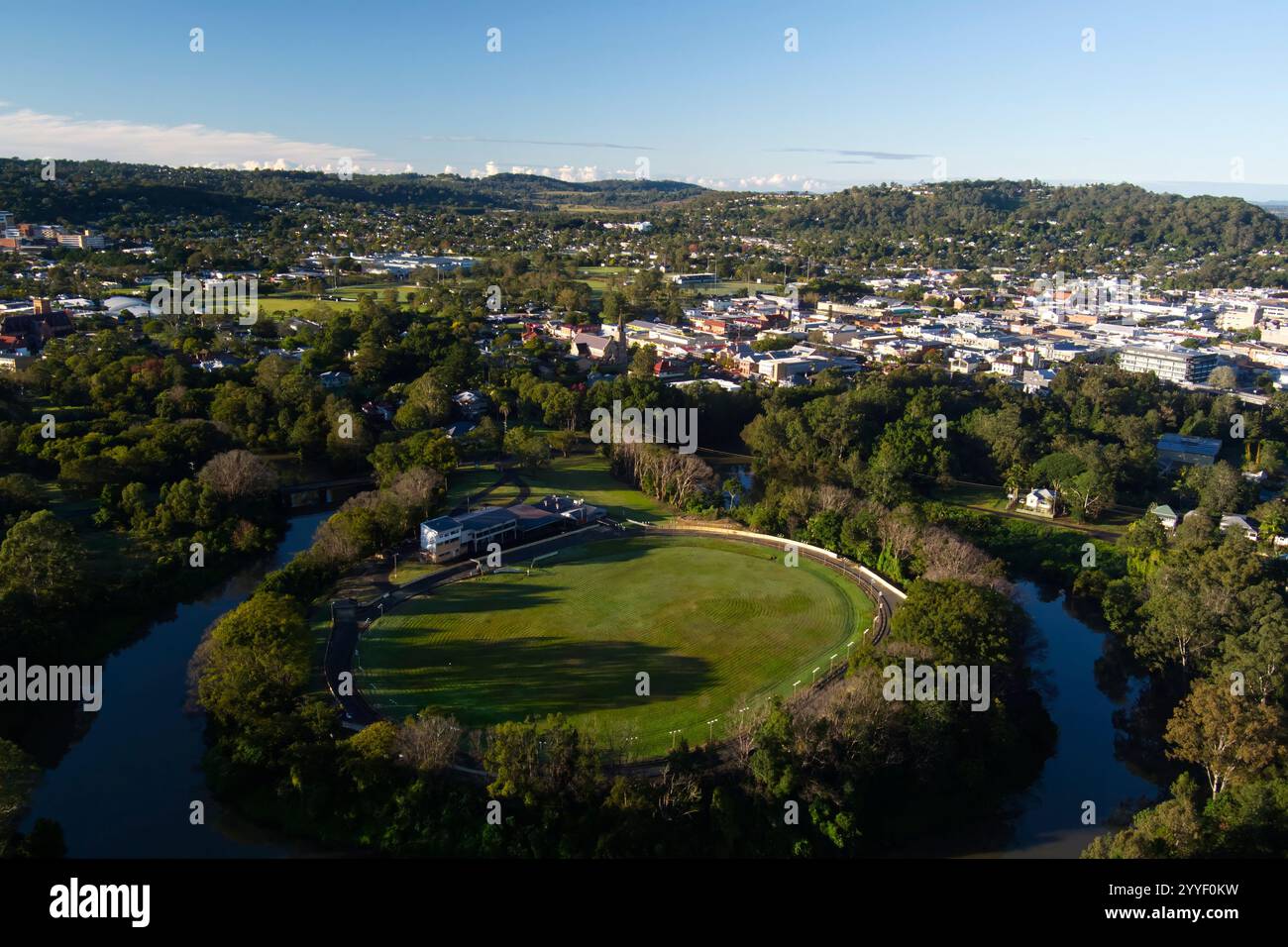 L'antenna del Ladbrokes Park Lismore, situata a 'Coleman's Point' sulla riva del fiume Wilson, è stata una sede di corse di levrieri sin dagli anni '1950 L Foto Stock