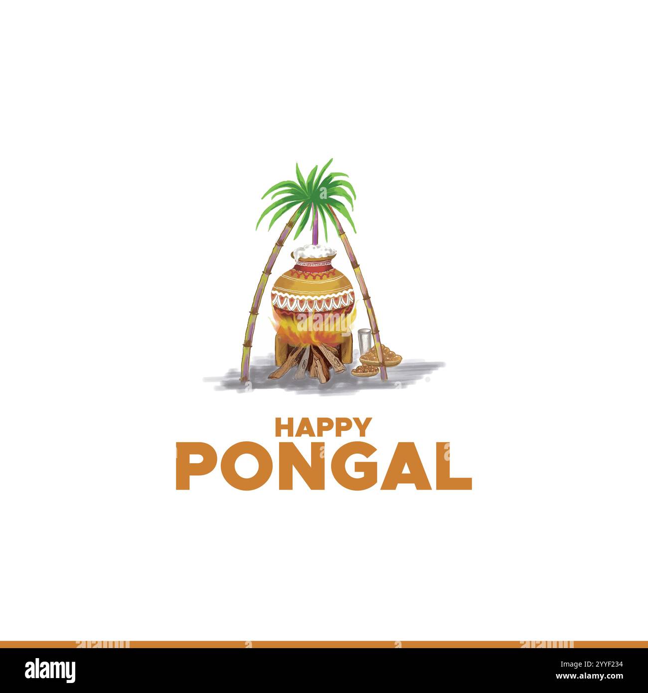 Happy Pongal, festival indiani Makar Sankranti, Lohri, Pongal e Bohag Bihu illustrazione vettoriale editabile post e banner sui social media Illustrazione Vettoriale