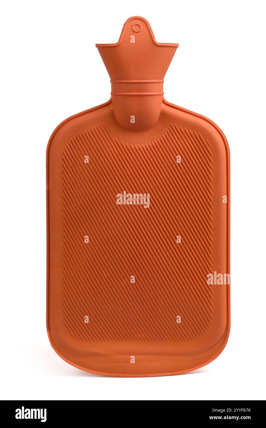 Cuscinetto riscaldante in gomma arancione. Cuscinetto riscaldante in gomma arancione isolato su sfondo bianco. Primo piano estremo. Foto ad alta risoluzione. Profondità di campo completa. Foto Stock
