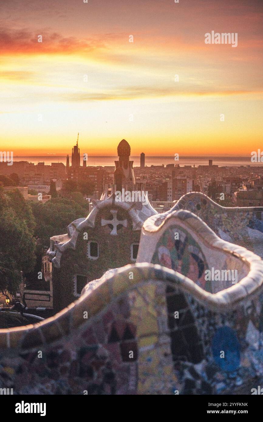 Park Güell Winter Solstice Sunrise Foto Stock