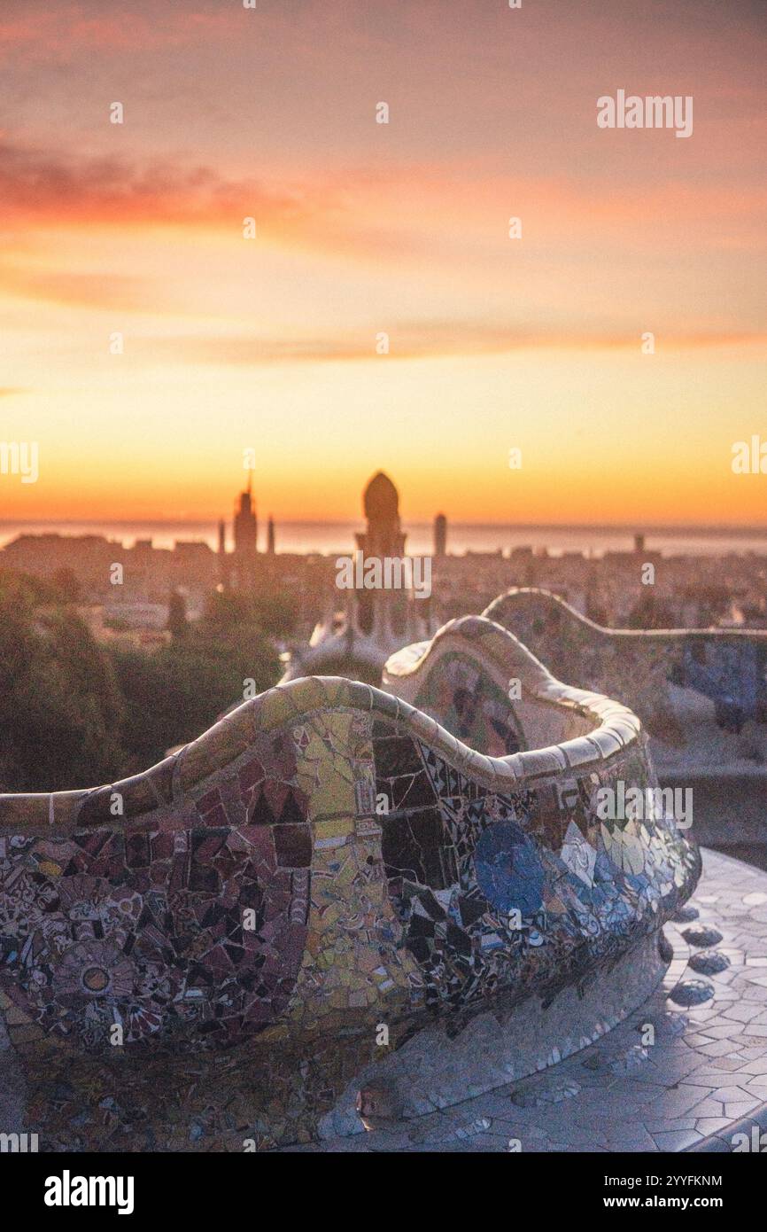 Park Güell Winter Solstice Sunrise Foto Stock