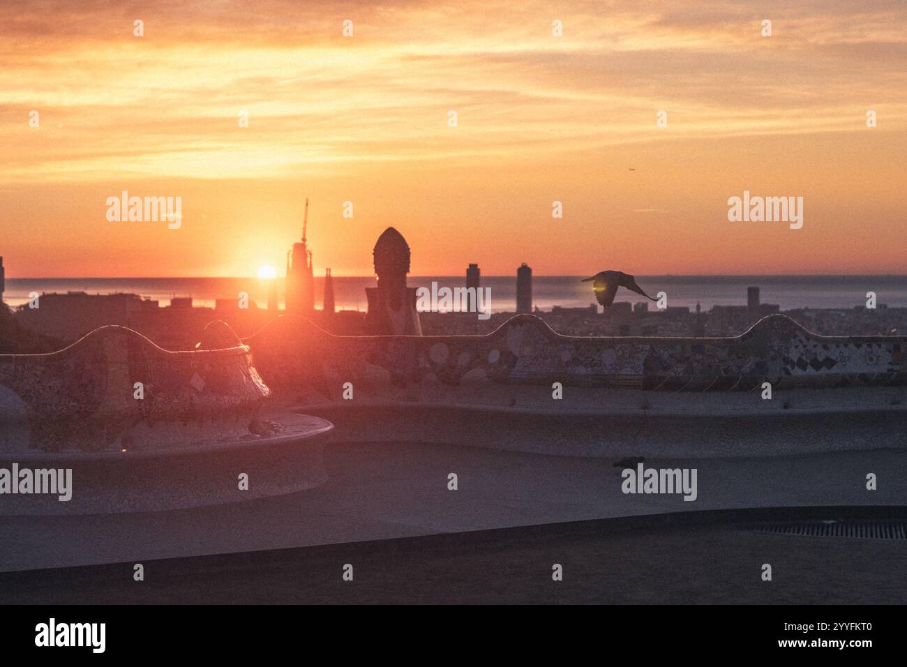 Park Güell Winter Solstice Sunrise Foto Stock