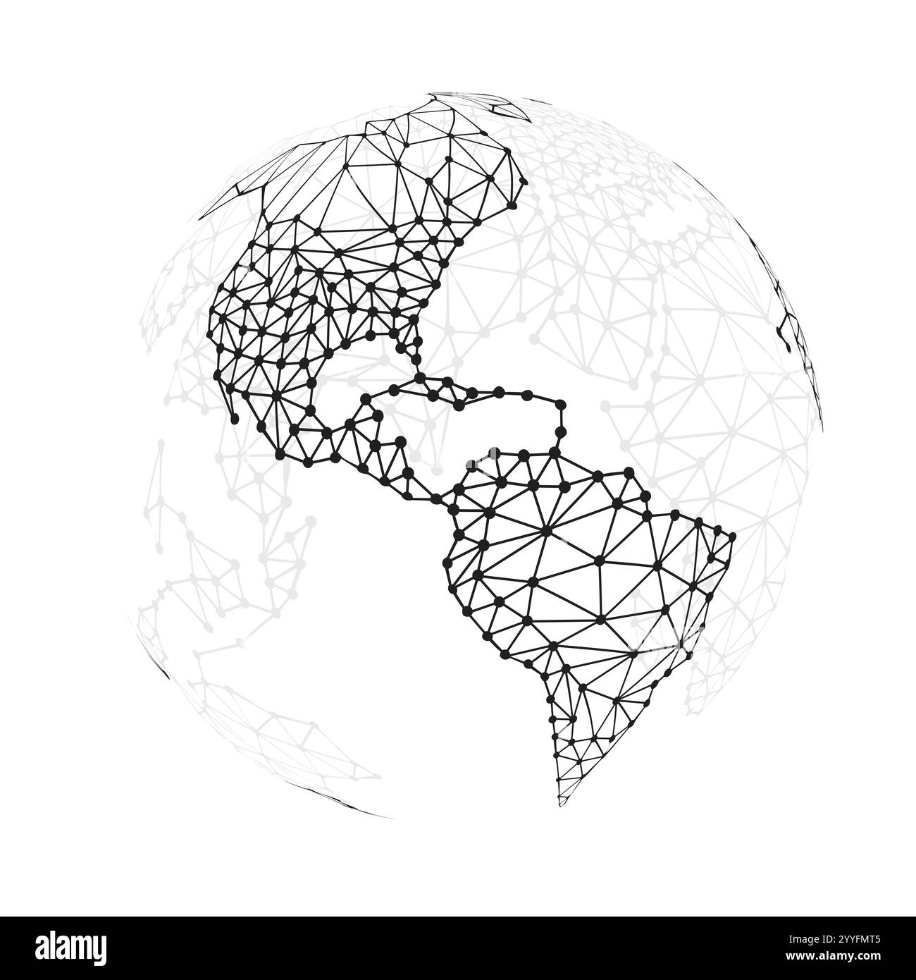 Struttura di rete poligonale moderna in stile minimalista in bianco e nero, globo digitale, Concept Design connessioni di rete, Wiref geometrico trasparente Illustrazione Vettoriale