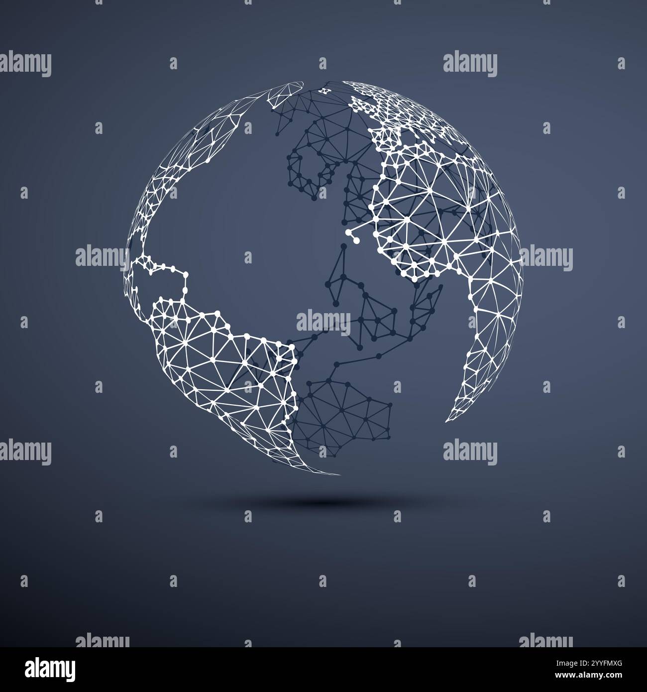 Nero e bianco struttura di rete poligonale moderna in stile minimalista, globo digitale, Design concettuale delle connessioni di rete, geometrica trasparente Illustrazione Vettoriale