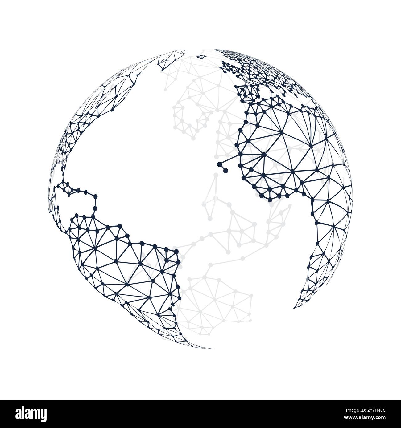 Struttura di rete poligonale moderna in stile minimalista in bianco e nero, globo digitale, Concept Design connessioni di rete, Wiref geometrico trasparente Illustrazione Vettoriale