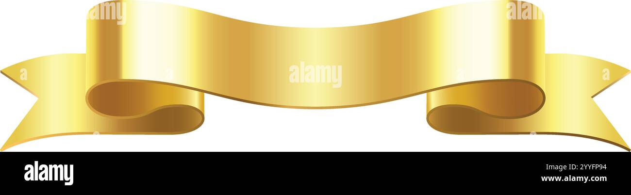 Striscione dorato lucido che sventola liberamente, rappresentando il successo, il successo e la celebrazione, perfetto per aggiungere un tocco di eleganza e prestigio Illustrazione Vettoriale