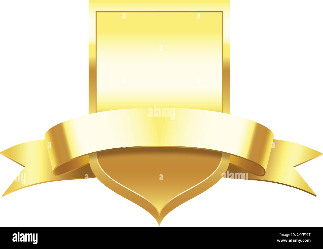 Scudo e nastro dorati avvolti intorno, per creare un design elegante e lussuoso, perfetto per rappresentare qualità, prestigio o pluripremiati Illustrazione Vettoriale