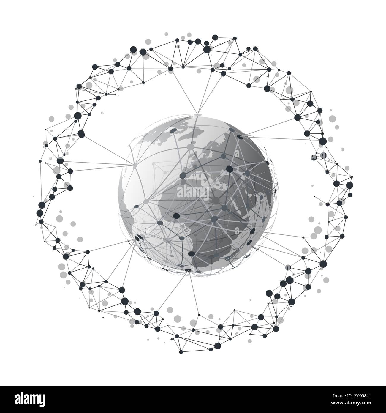 Concetto di cloud computing astratto e connessioni di rete globali progettazione con mesh poligonale geometrica trasparente intorno al mondo - illustrazione nella Illustrazione Vettoriale