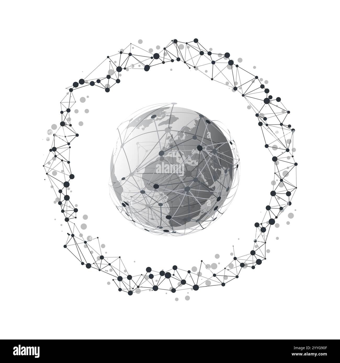 Abstract Black and White Modern Style 3D Cloud Computing and Global Digital Network Connections, IT o Global Technology Concept Design con Polygonal Illustrazione Vettoriale