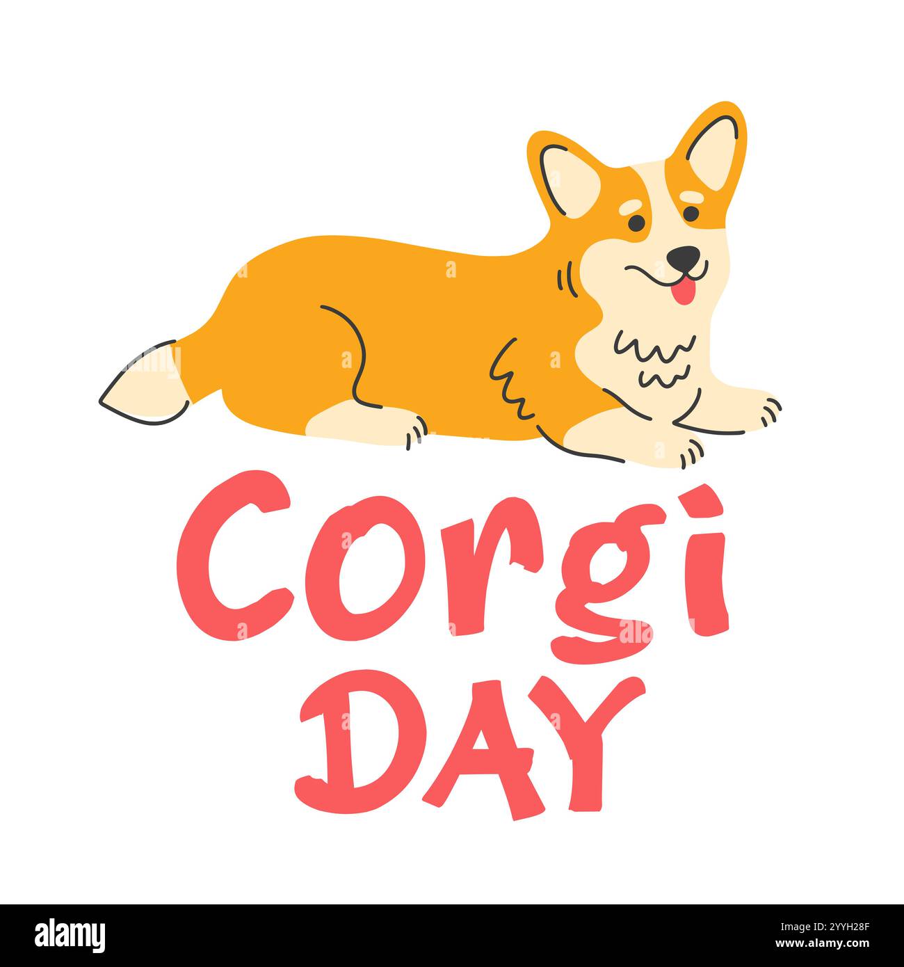 Bandiera del giorno Corgi. Carino cane cartoni animati vettoriali che sorride Illustrazione Vettoriale