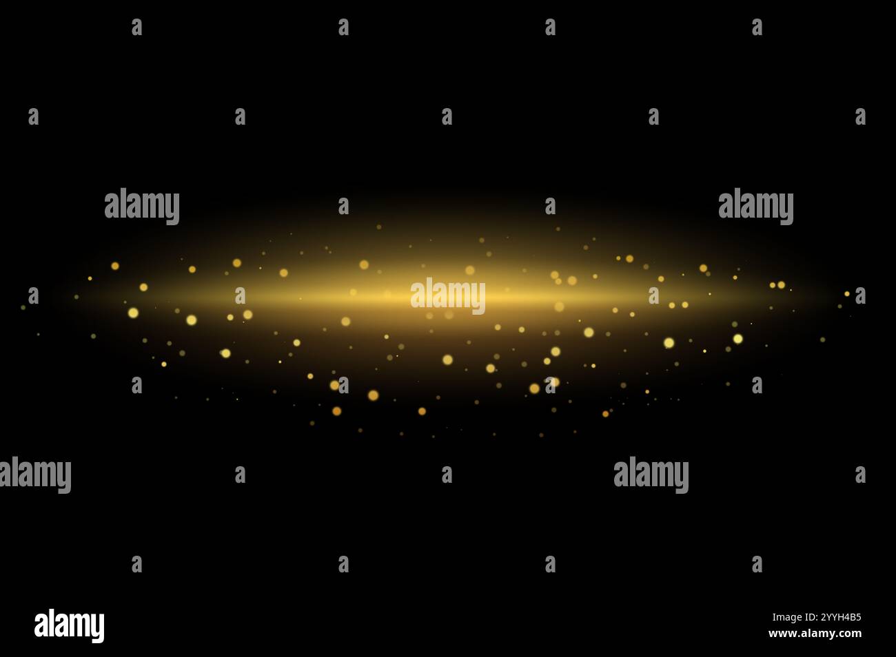 Striature di luce dorata con particelle scintillanti su sfondo nero effetto Glow elegante per design di lusso. Foto Stock
