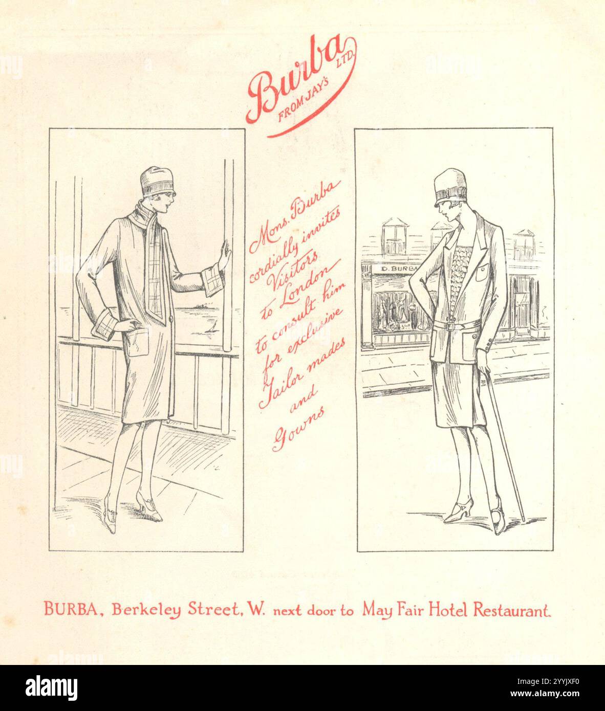 Pubblicità per Burba, Berkeley Street, London W per abiti e abiti sartoriali 1927 Foto Stock