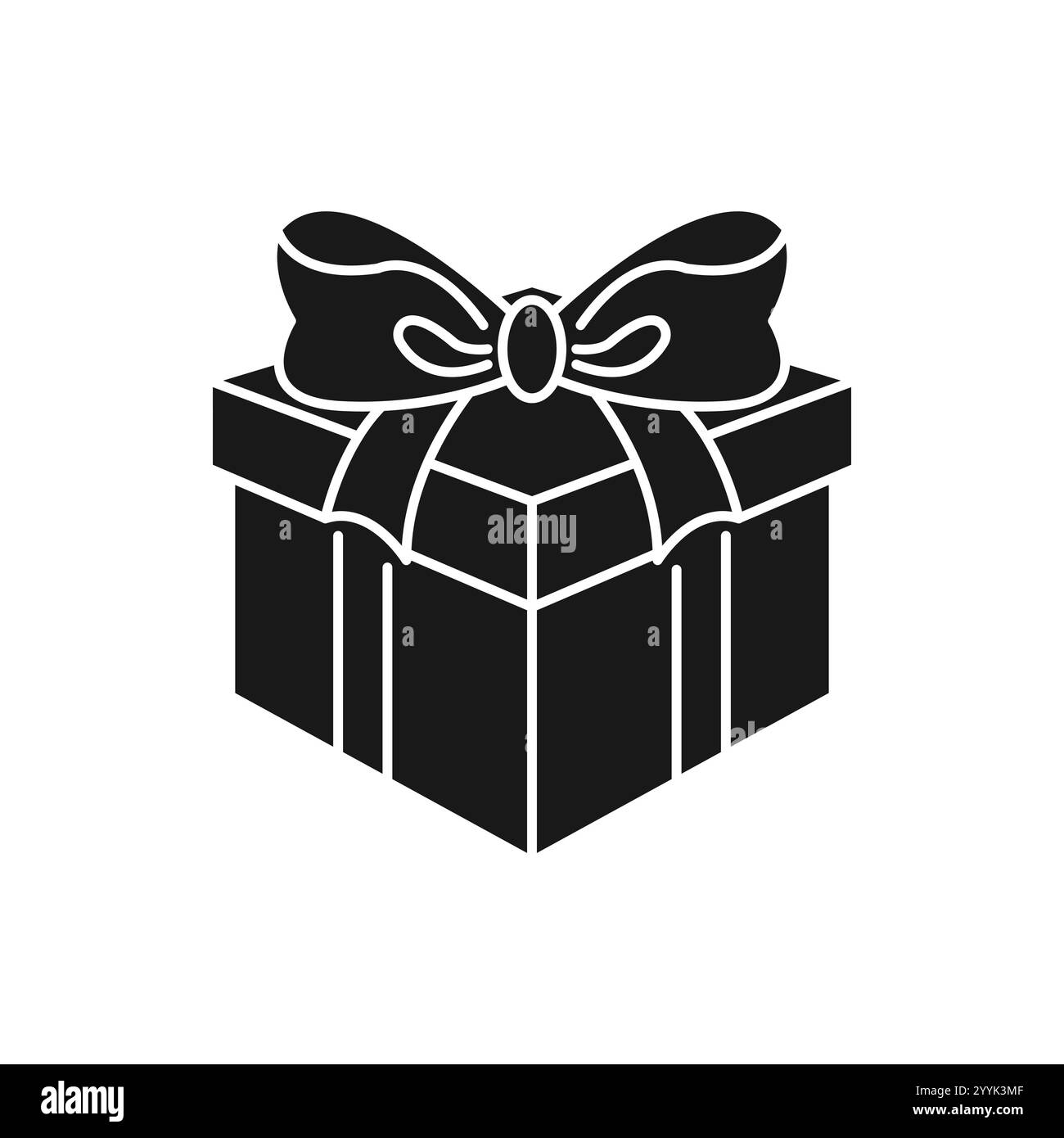 Icone della confezione regalo in stile piatto alla moda. Confezioni regalo con icone a nastro. Confezione regalo silhouette piatta Illustrazione Vettoriale
