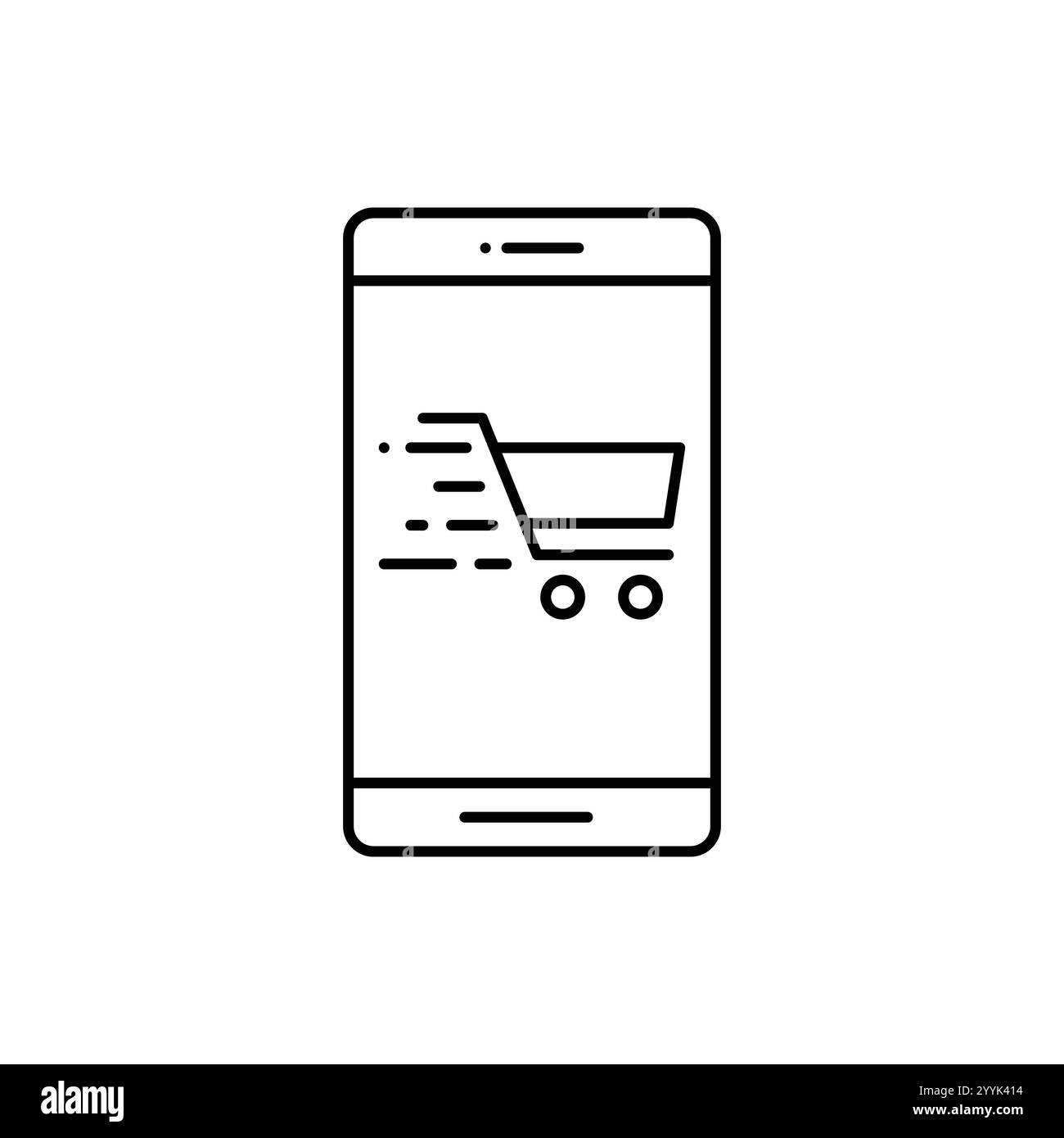 Shopping online sul sito Web o icona Mobile Application Vector. Icona e-shop. Vendita web segno di marketing e marketing digitale Aggiungi al carrello shopping online i Illustrazione Vettoriale