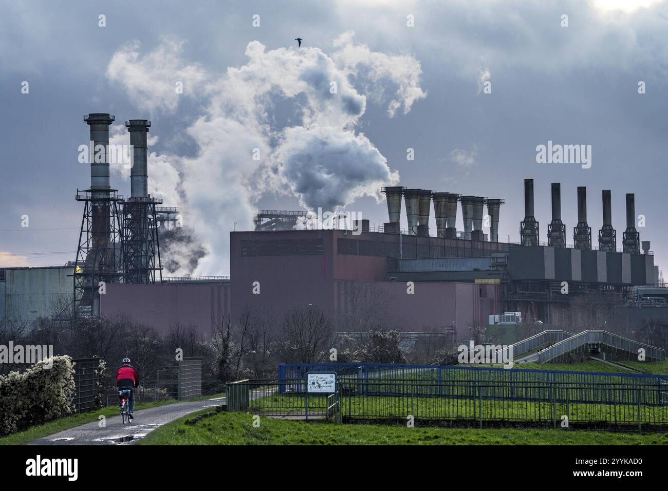 ThyssenKrupp Steel Plant Beeckerwerth, sul Reno, dove si trovano l'impianto di produzione dell'acciaio per ossigeno 2, laminatoio a freddo, l'impianto di rivestimento per immersione a caldo, Duisburg, Renania settentrionale Foto Stock