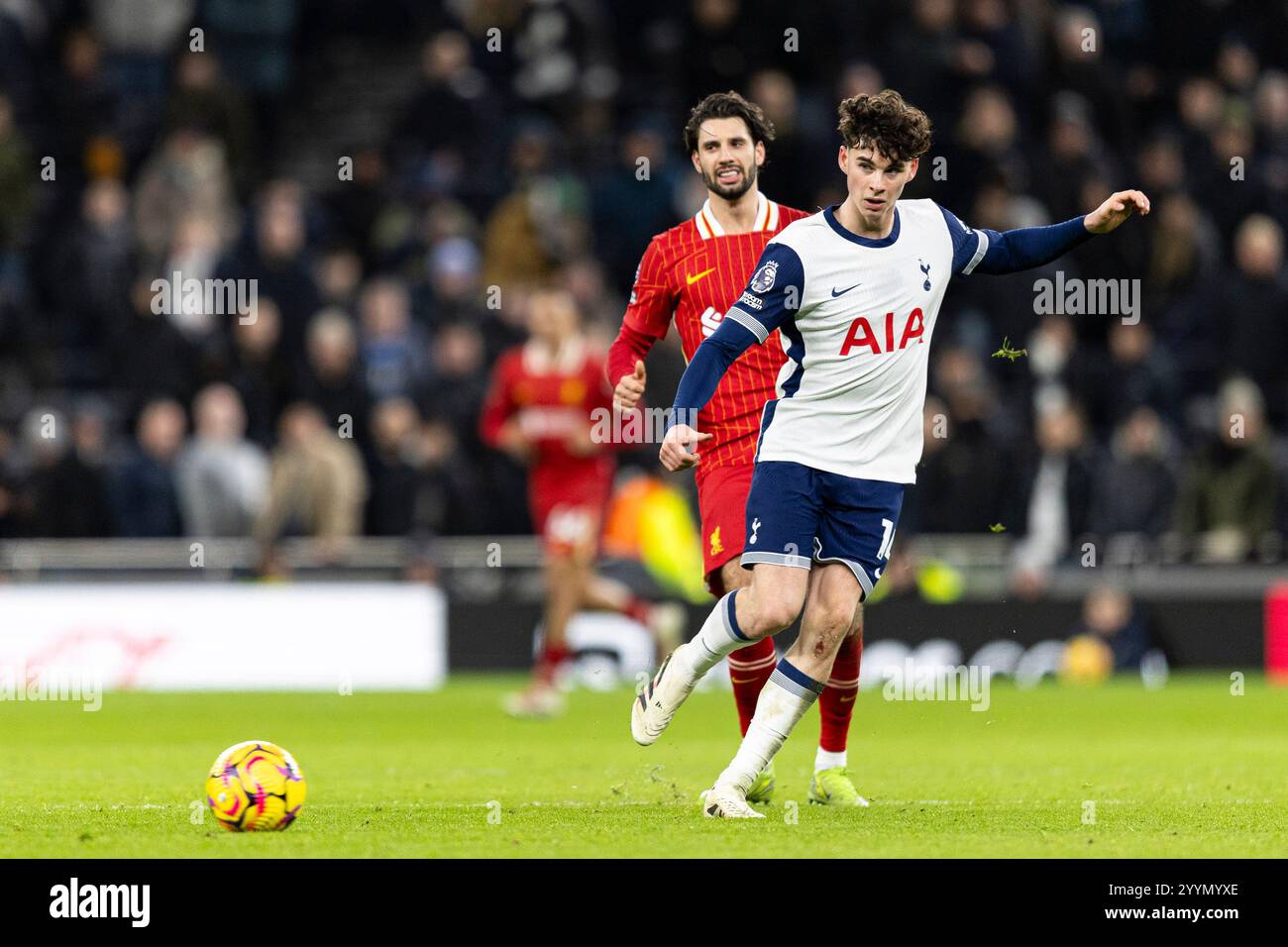 Londra, Regno Unito. 22 dicembre 2024. Archie Gray di Tottenham Hotspur in azione. Partita di Premier League, Tottenham Hotspur contro Liverpool allo stadio Tottenham Hotspur di Londra domenica 22 dicembre 2024. Questa immagine può essere utilizzata solo per scopi editoriali. Foto per uso editoriale di Lewis Mitchell/Andrew Orchard fotografia sportiva/Alamy Live news Credit: Andrew Orchard fotografia sportiva/Alamy Live News Foto Stock