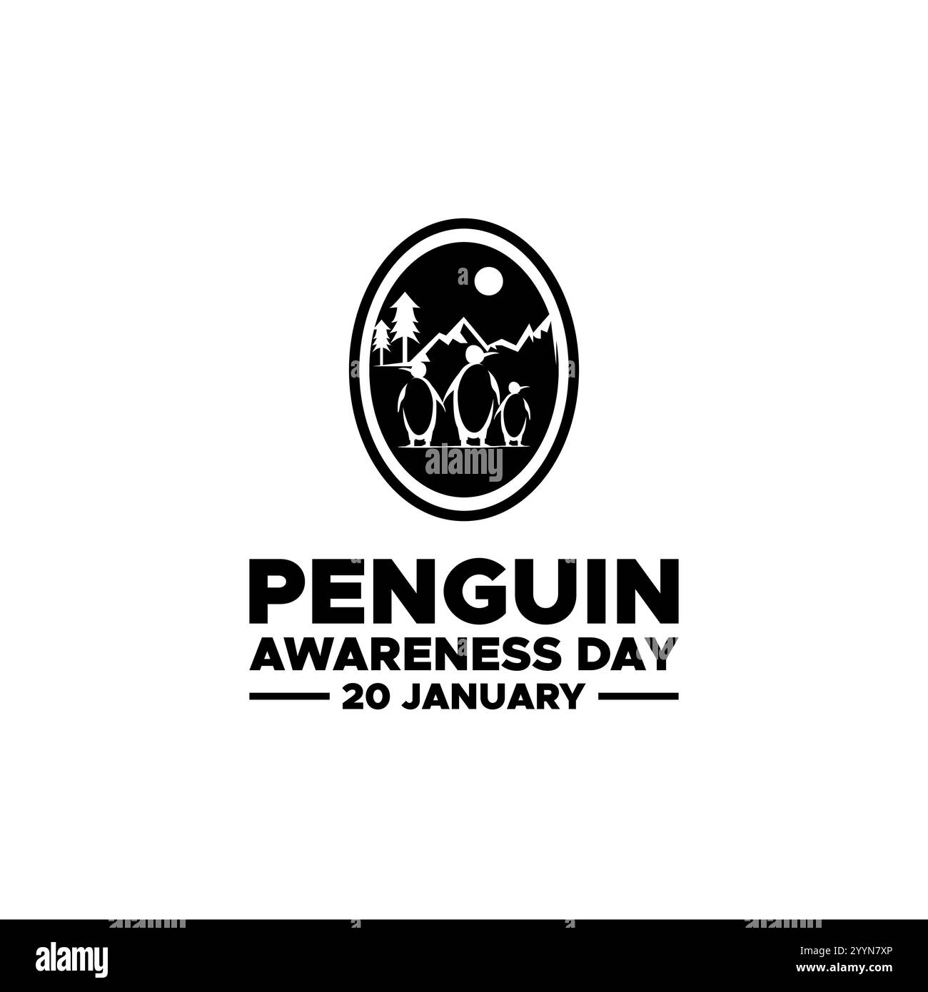Buon giorno della consapevolezza dei pinguini il 20 gennaio, banner del giorno della consapevolezza dei pinguini. Scrittura a mano testo del Penguin Awareness Day e simpatico pinguino con Hear Illustrazione Vettoriale