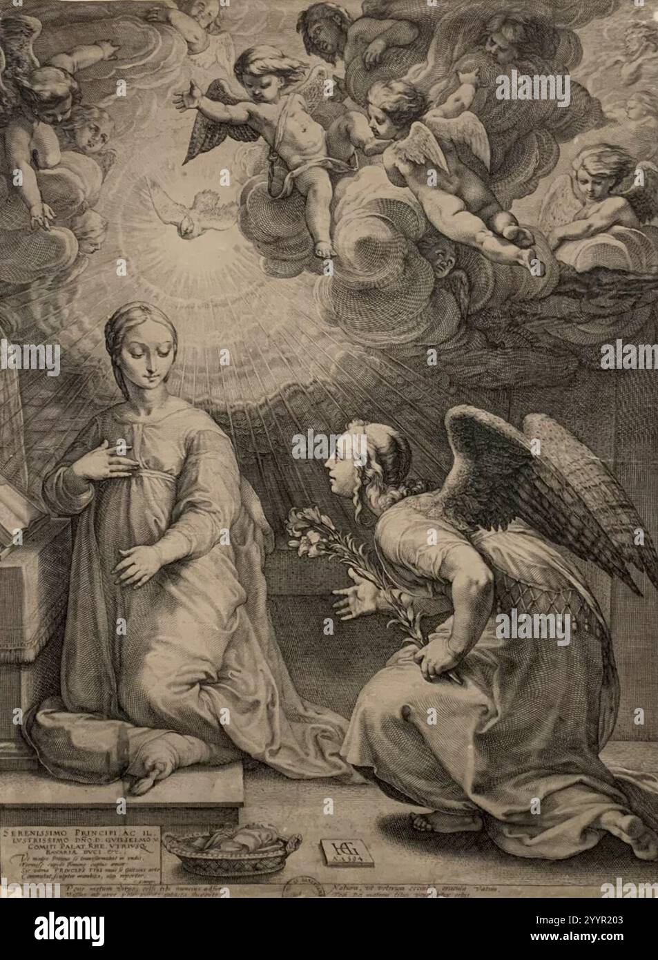 Die Verkündigung, Hendrick Goltzius. Foto Stock