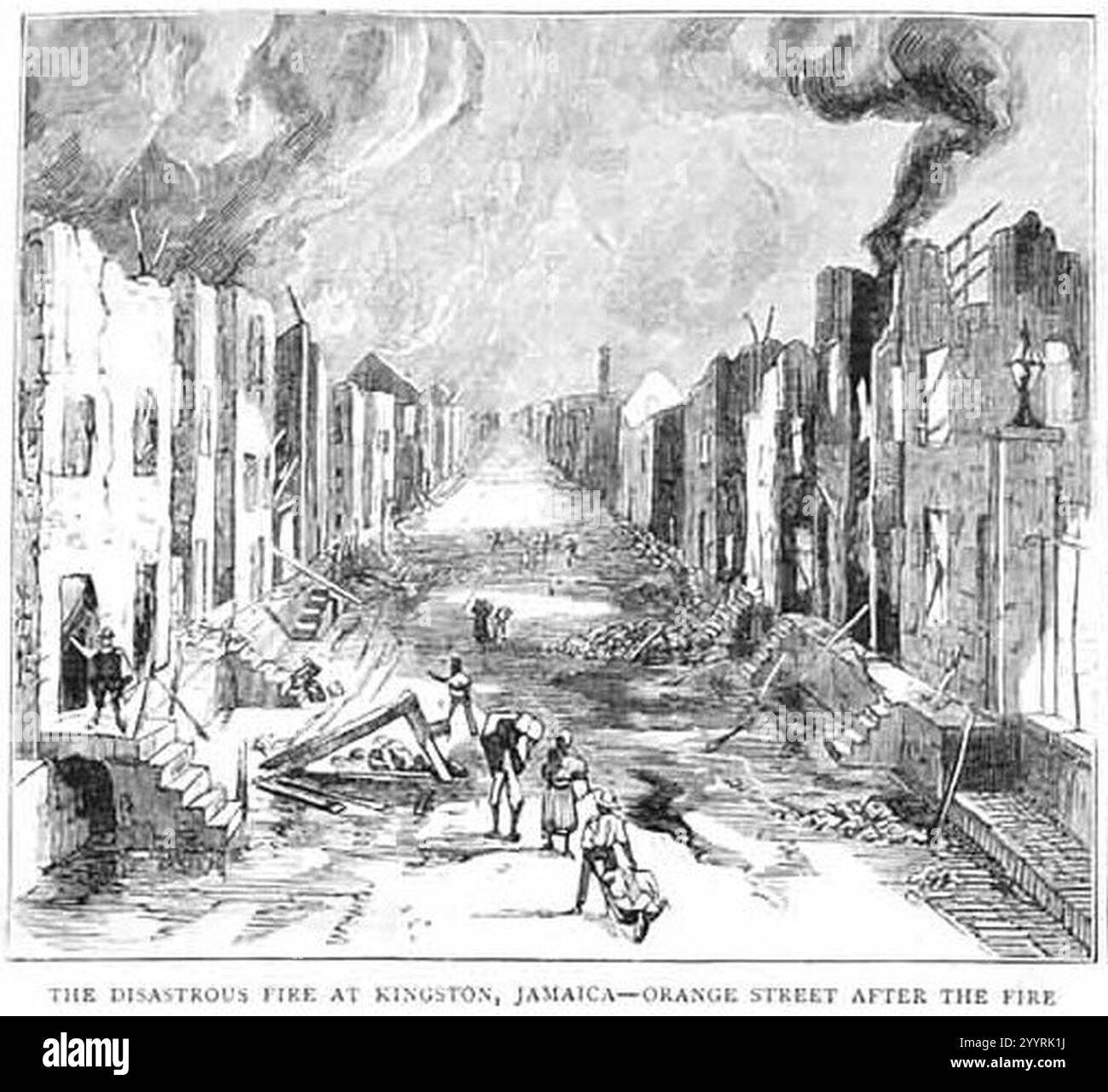 Disastroso incendio a Kingston, Giamaica, Orange Street dopo l'incendio. The Graphic 1883, p. 57 (ritagliato). Foto Stock