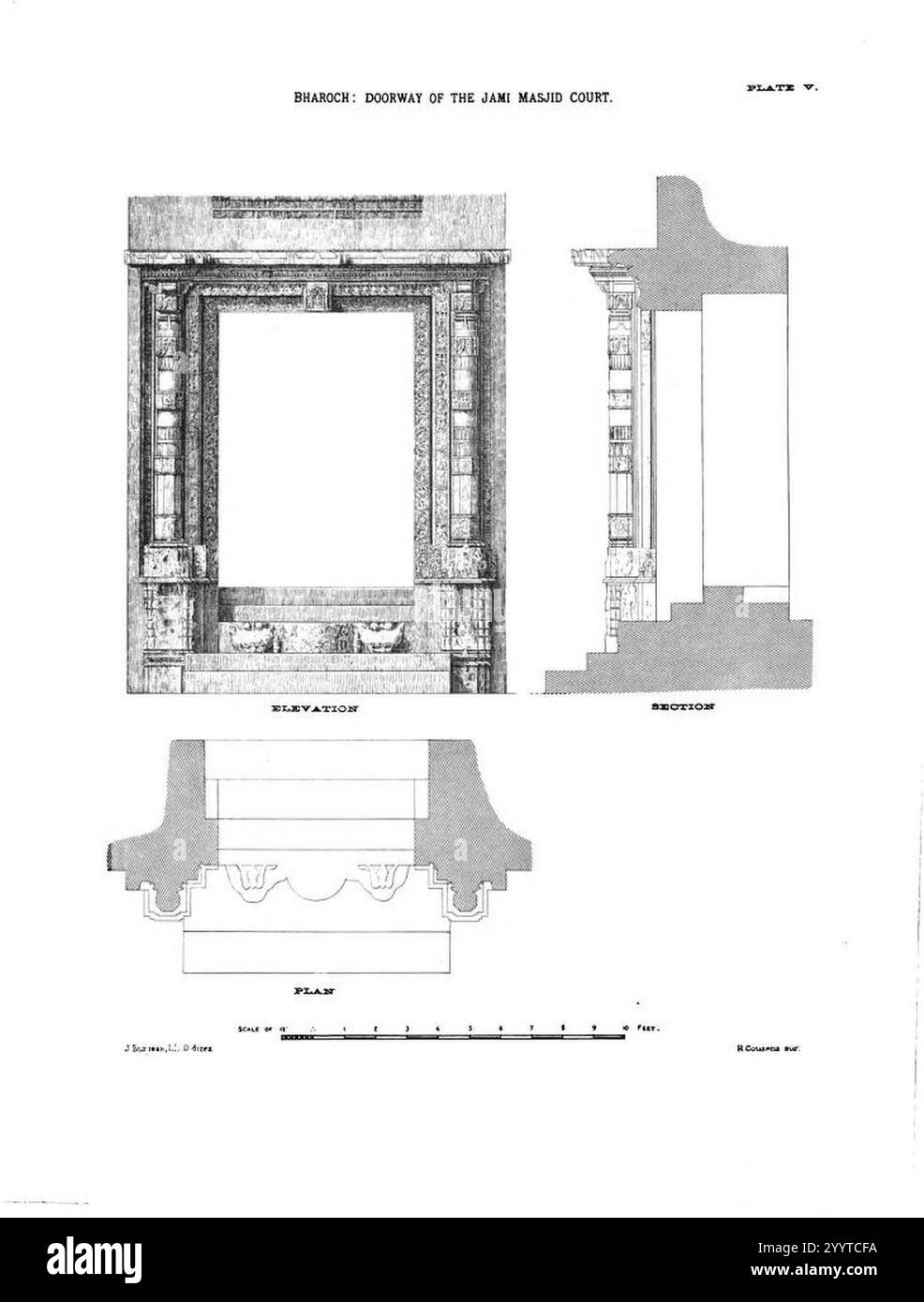 Porta del Jami Masjid Court Bharuch. Foto Stock
