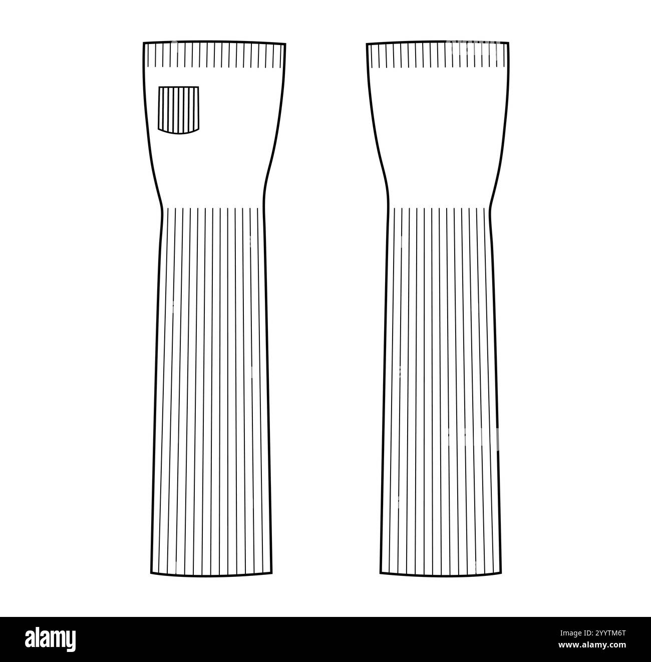 Guanti Fingerless Knit Wool Short Wrist Elbow lunghezza Fashion Hand Accessory indumento tecnico per illustrazione. Vista posteriore del palmo frontale vettoriale per uomo, donna modello piatto schizzo di mockup CAD Illustrazione Vettoriale