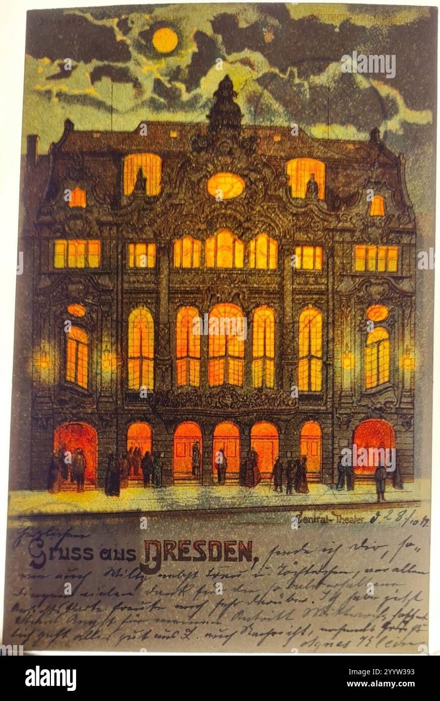 Dresda, Seevorstadt, Central-Theater, PKSHN 10515 (pagina 1) Durchleuchtet. Foto Stock
