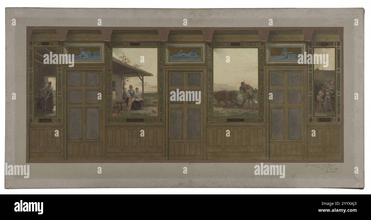 Edouard Michel-Lancón - Esquisse pour la mairie du 20ème arrondissement , Les soins domestiques, l'instruction, le travail, l'éducation Foto Stock