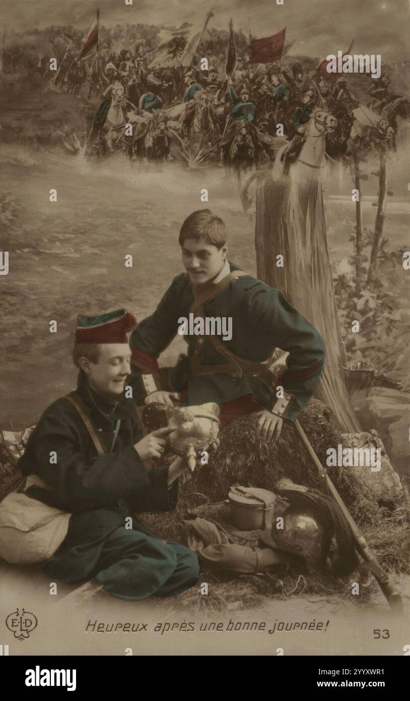 Eerste Wereldoorlog, propaganda, ansichtkaarten, prentbriefkaarten, ingekleurde foto, fotocollage, Foto Stock