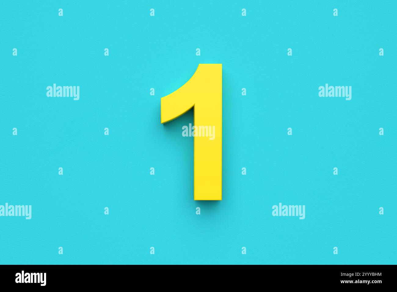 Numero uno giallo su sfondo blu. Rendering 3D. Foto Stock