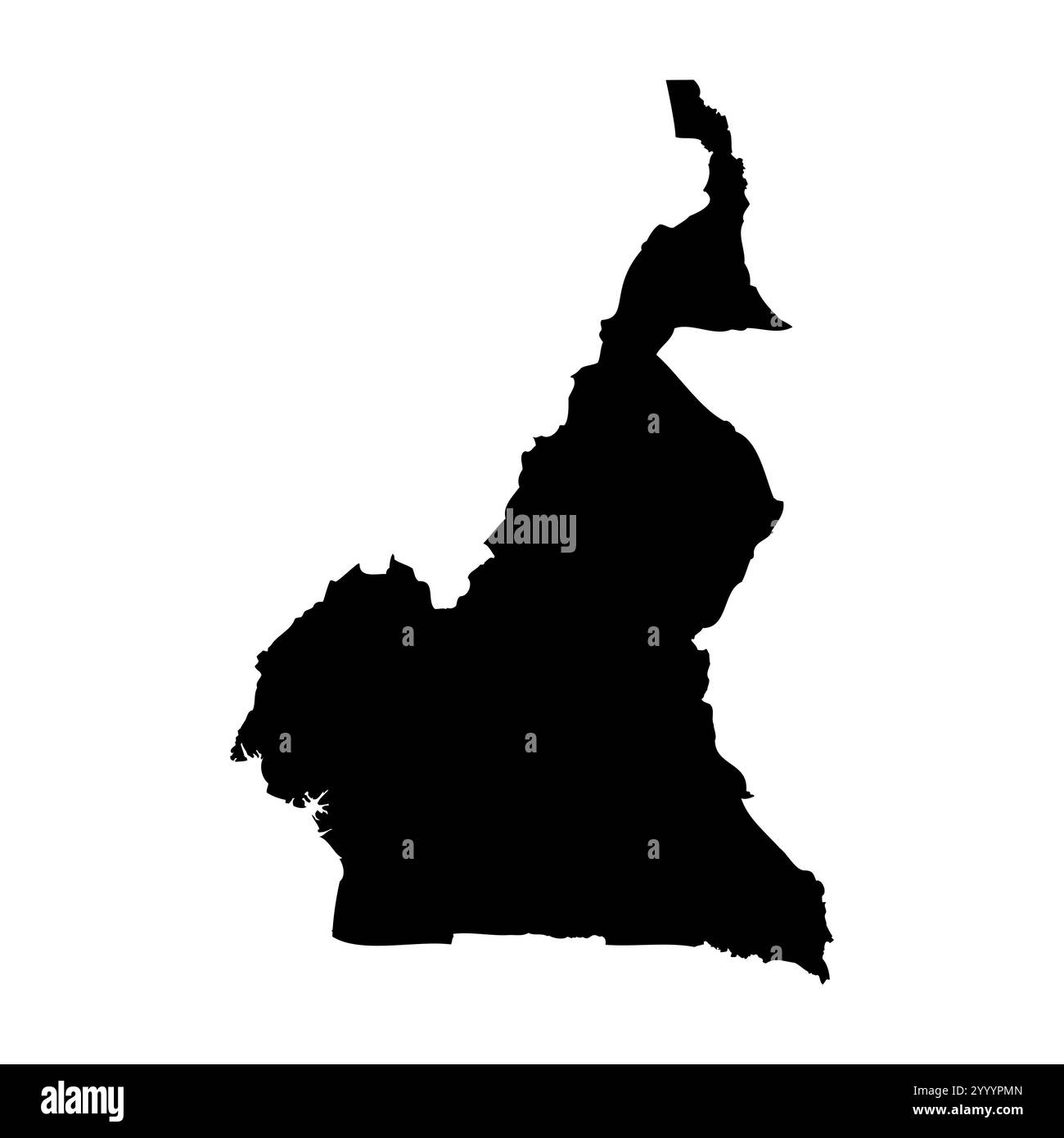 Camerunese rappresentazione vettoriale dettagliata della silhouette del paese in nero pieno su sfondo bianco. Per uso didattico, decorativo o informativo che illustri il profilo nazionale. Illustrazione Vettoriale