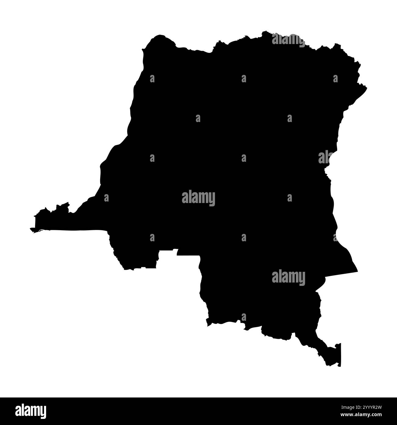 Repubblica Democratica del Congo rappresentazione vettoriale molto dettagliata della silhouette del paese in nero pieno su sfondo bianco. Per uso didattico, decorativo o informativo che illustri il profilo nazionale. Illustrazione Vettoriale